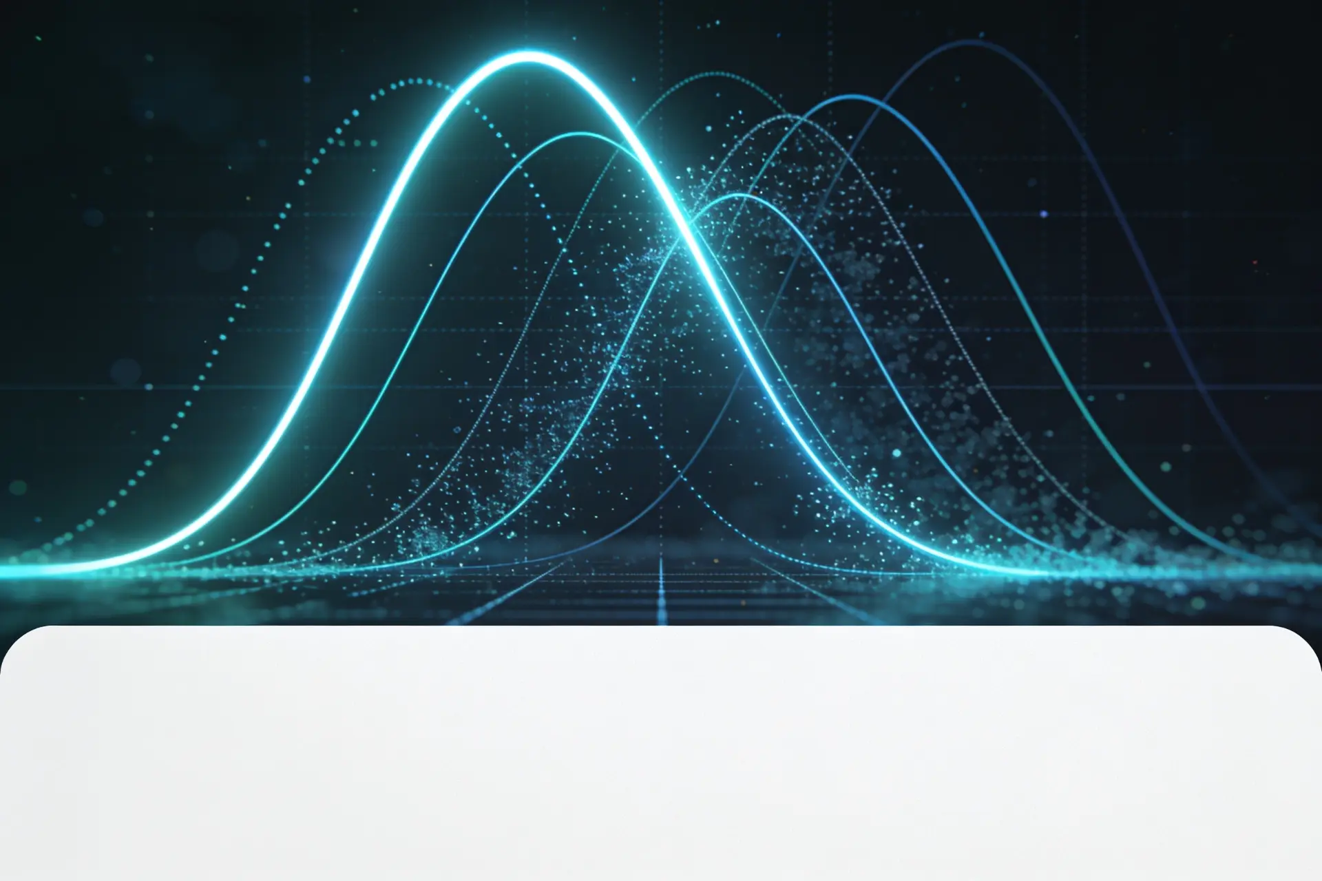 Overlapping statistical distribution curves rendered in teal light